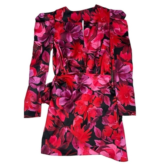 NBD Levigne Mini Wrap Style Dress in Dark Floral - Picture 6 of 16